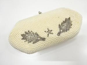 アンティーク　ビーズ・パール　がま口ハンドバッグ